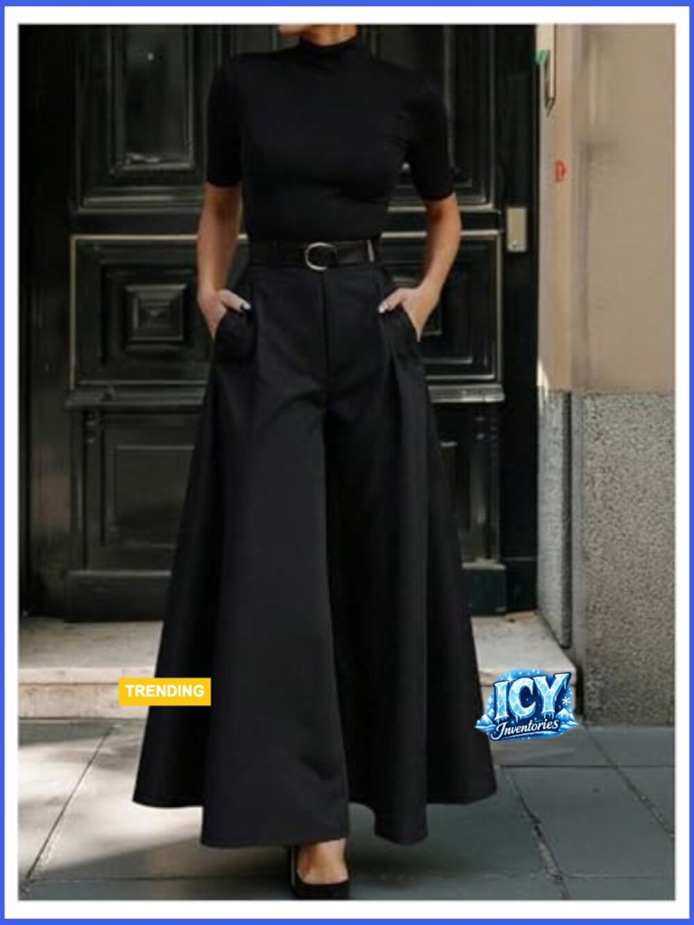 High Waist Wide Leg Flowy Pleated Dress Pants Trousers - Picture 3 of 5